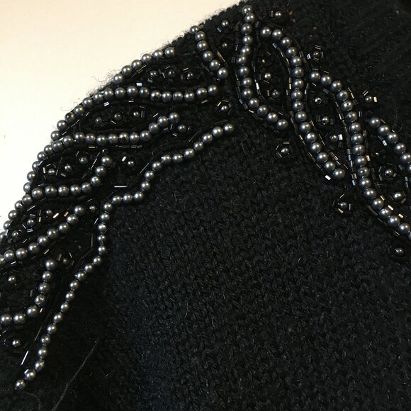 Vintage Long Black Beadwork Knit Sweater - Picture 4 of 13